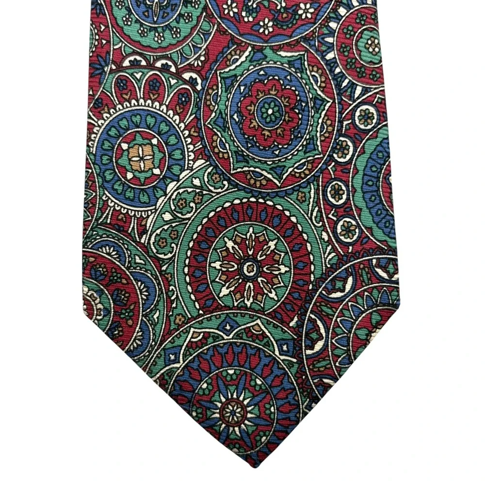 Vintage Polo Ralph Lauren Silk Necktie Mens Red Green Blue Medallion USA 58x3.5‎